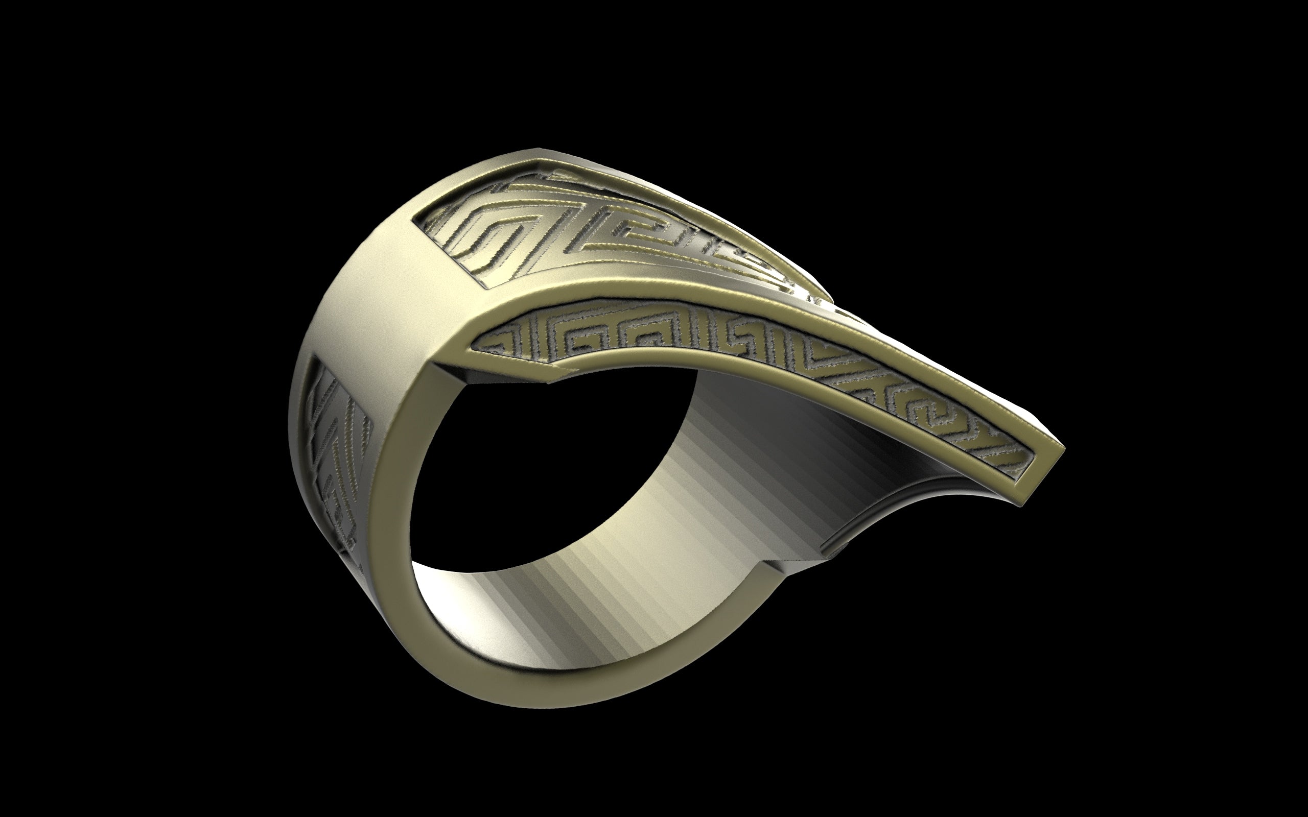"Amneil" Future Tribal Patterned Symmetrical Ring - Sterling Silver / Brass