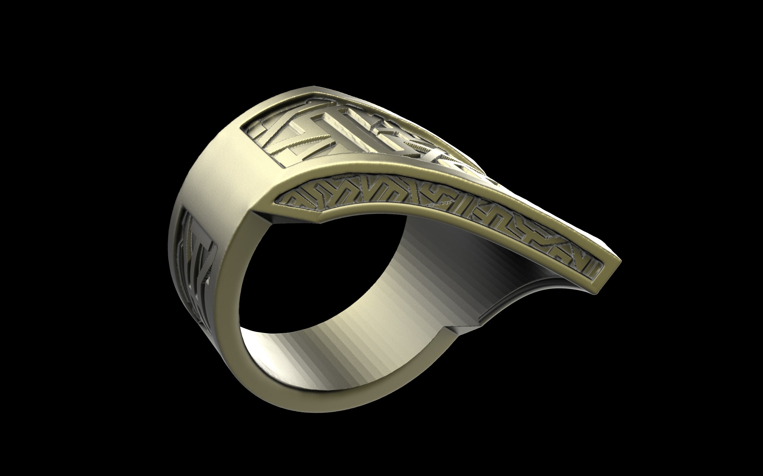 "Amneil" Future Tribal Patterned Symmetrical Ring - Sterling Silver / Brass