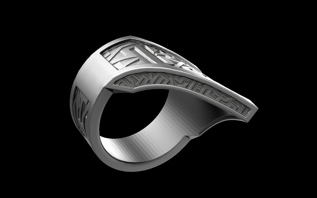 "Amneil" Future Tribal Patterned Symmetrical Ring - Sterling Silver / Brass