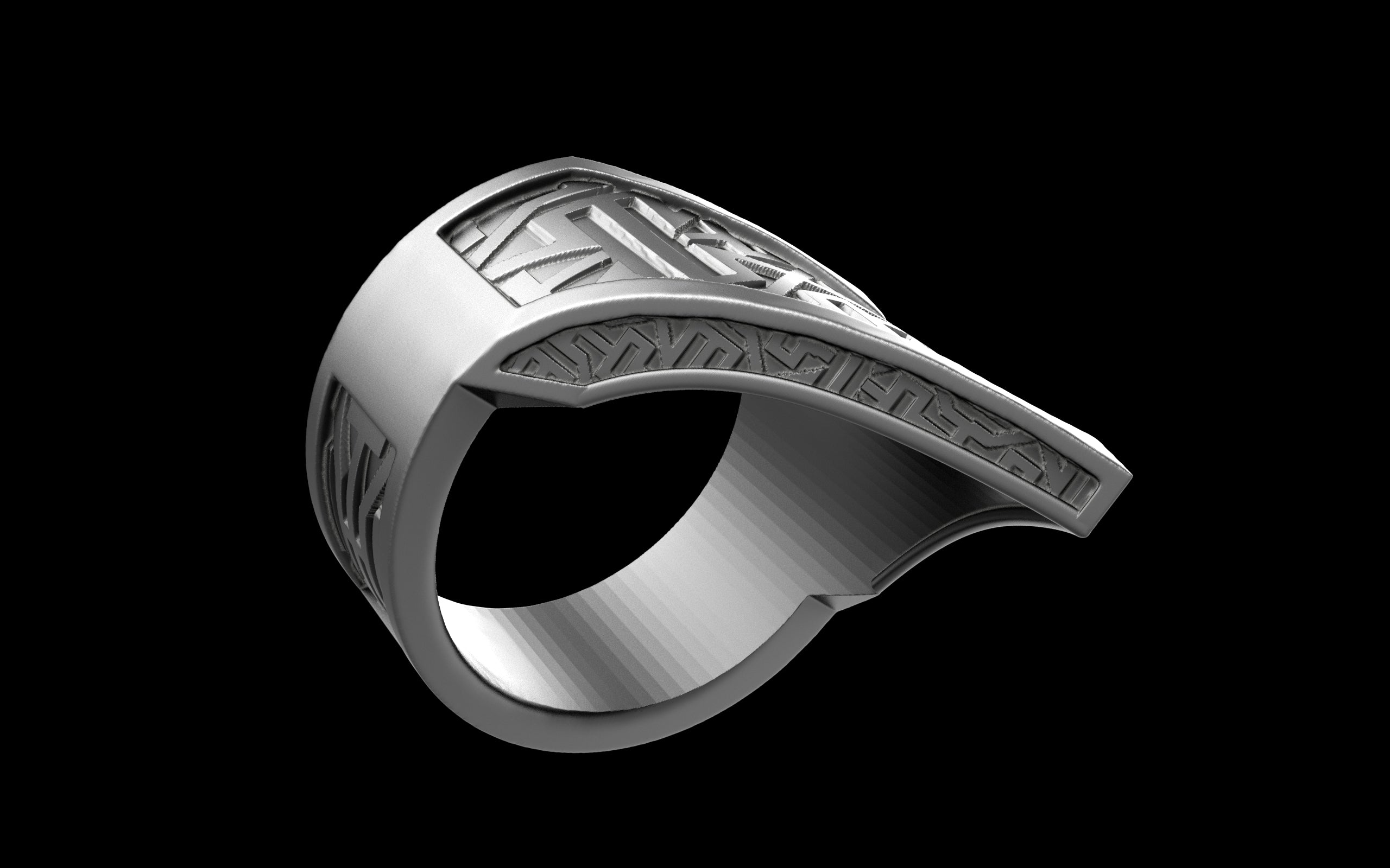"Amneil" Future Tribal Patterned Symmetrical Ring - Sterling Silver / Brass