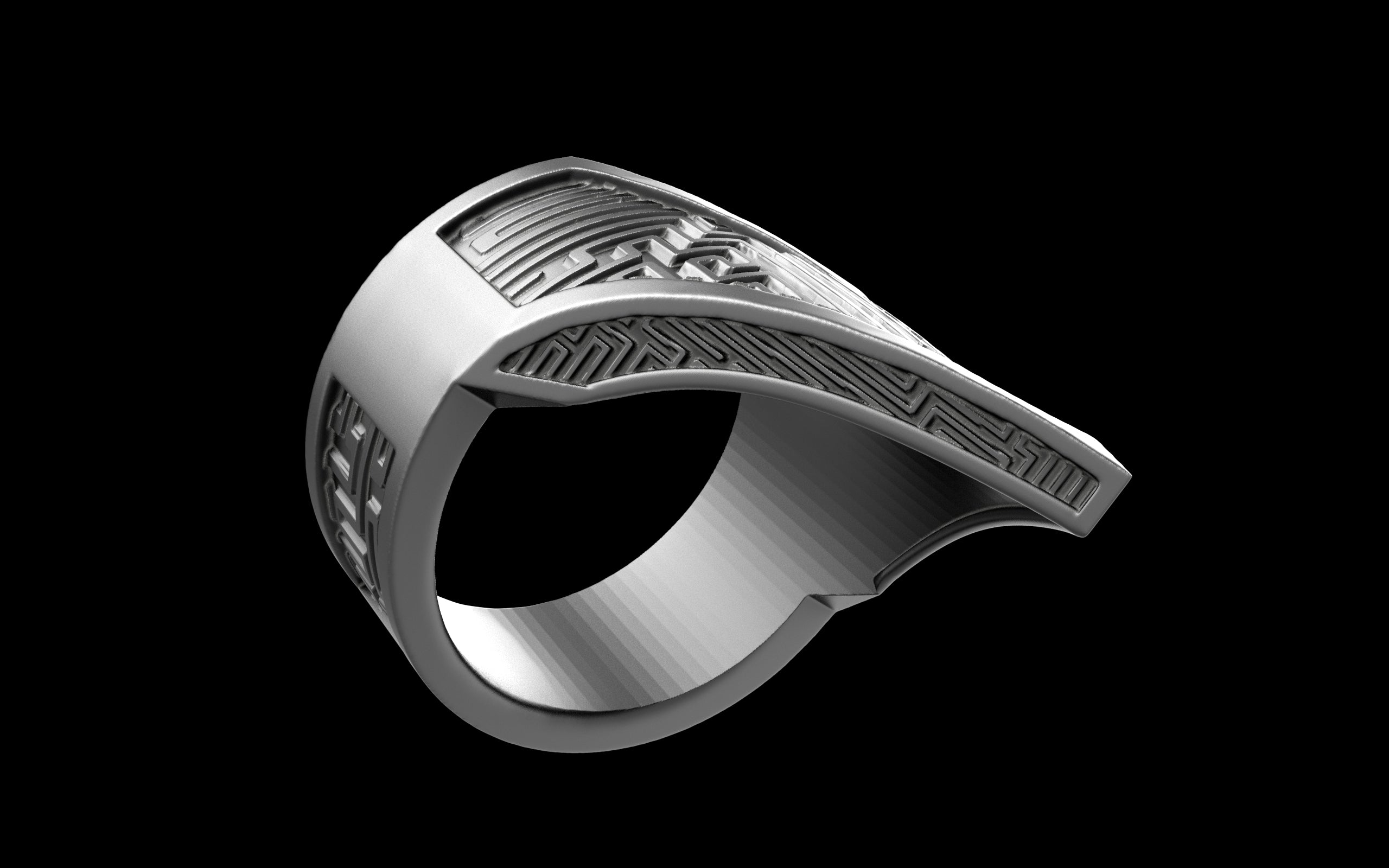 "Amneil" Future Tribal Patterned Symmetrical Ring - Sterling Silver / Brass