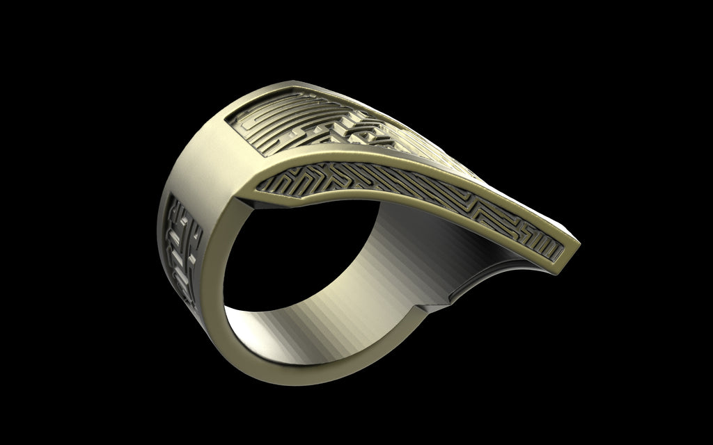 "Amneil" Future Tribal Patterned Symmetrical Ring - Sterling Silver / Brass
