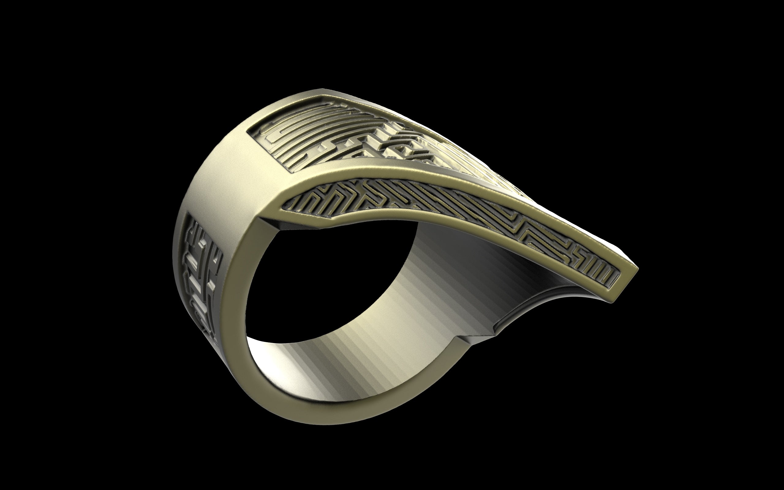 "Amneil" Future Tribal Patterned Symmetrical Ring - Sterling Silver / Brass