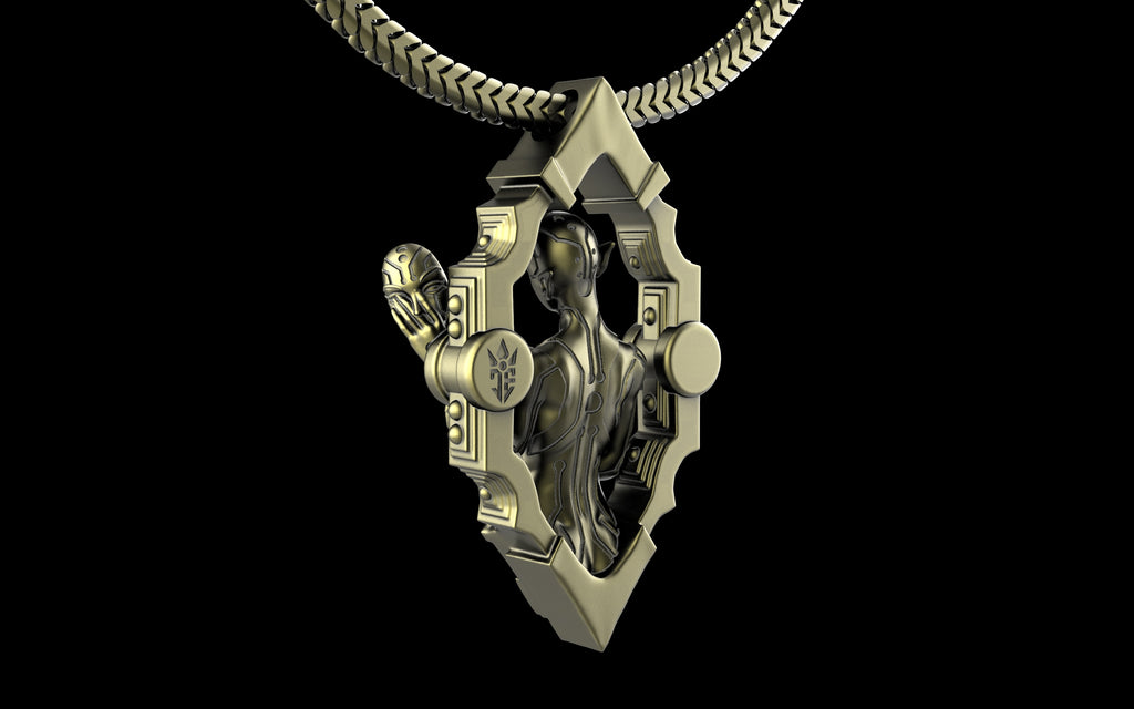 "Void Gaze" Biomechanical Cyberpunk Pendant with Chain - Sterling Silver / Brass / Bronze