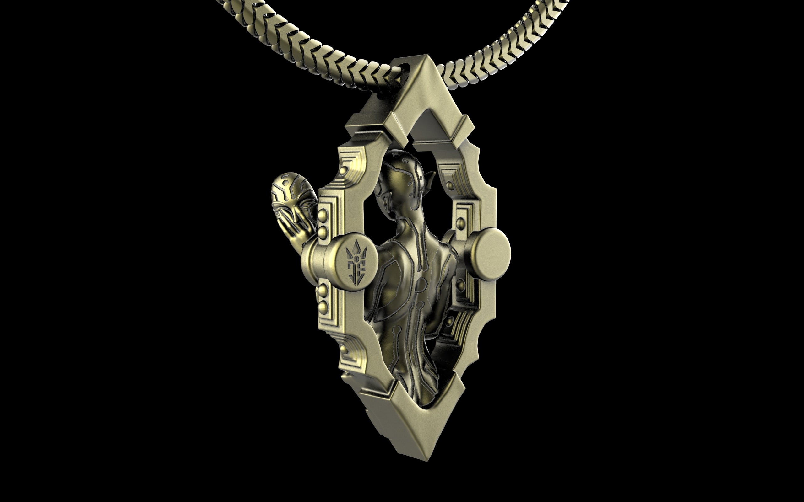 "Void Gaze" Biomechanical Cyberpunk Pendant with Chain - Sterling Silver / Brass / Bronze