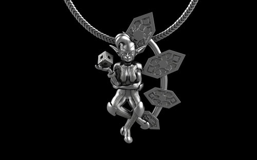 "Anomalia" Cyber Pixie - Cyberpunk Pendant with Chain in Brass Jewelry