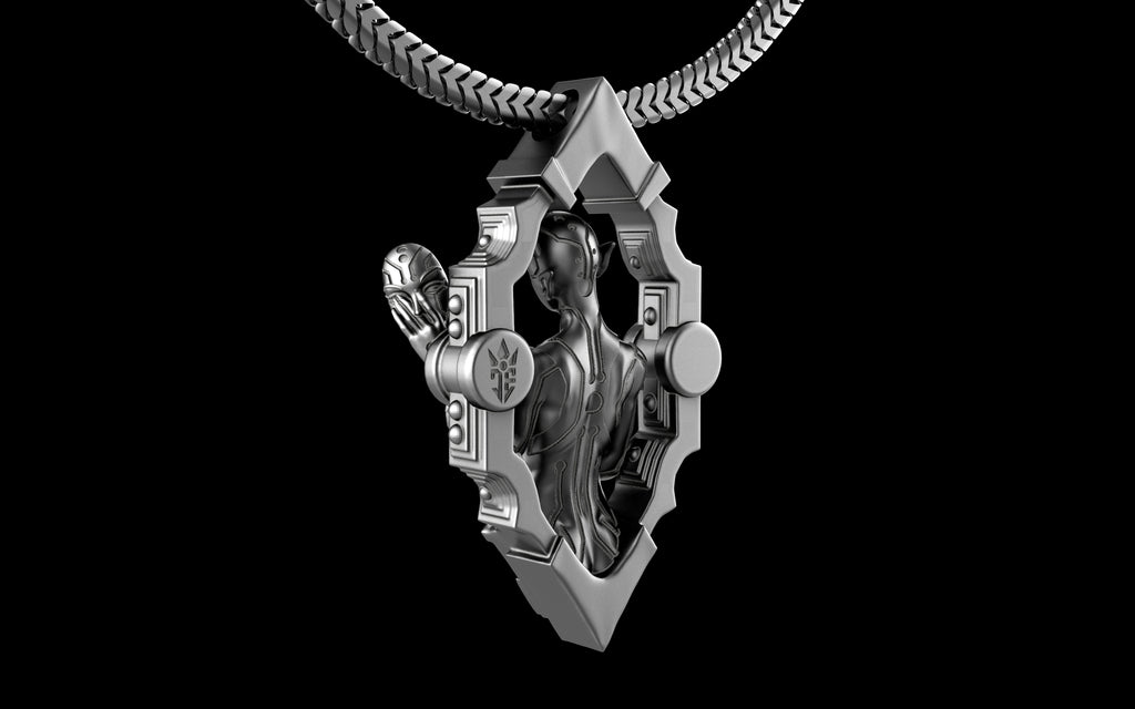 "Void Gaze" Biomechanical Cyberpunk Pendant with Chain - Sterling Silver / Brass / Bronze