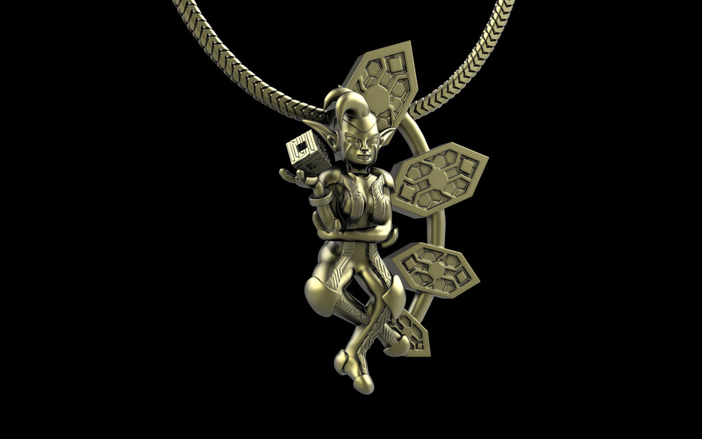 "Anomalia" Cyber Pixie - Cyberpunk Pendant with Chain in Brass Jewelry