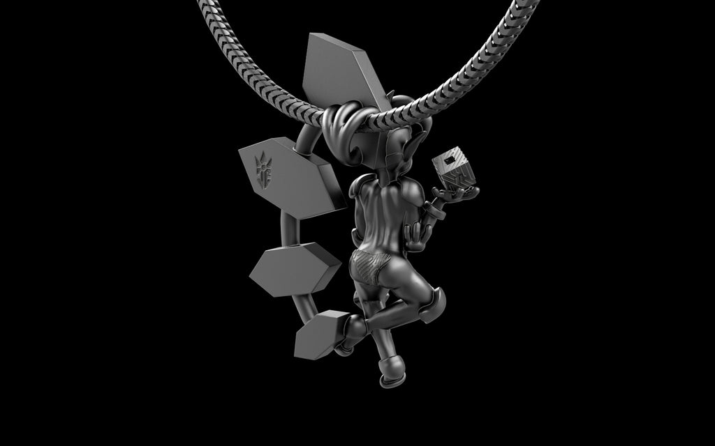 "Anomalia" Cyber Pixie - Cyberpunk Pendant with Chain in Brass Jewelry