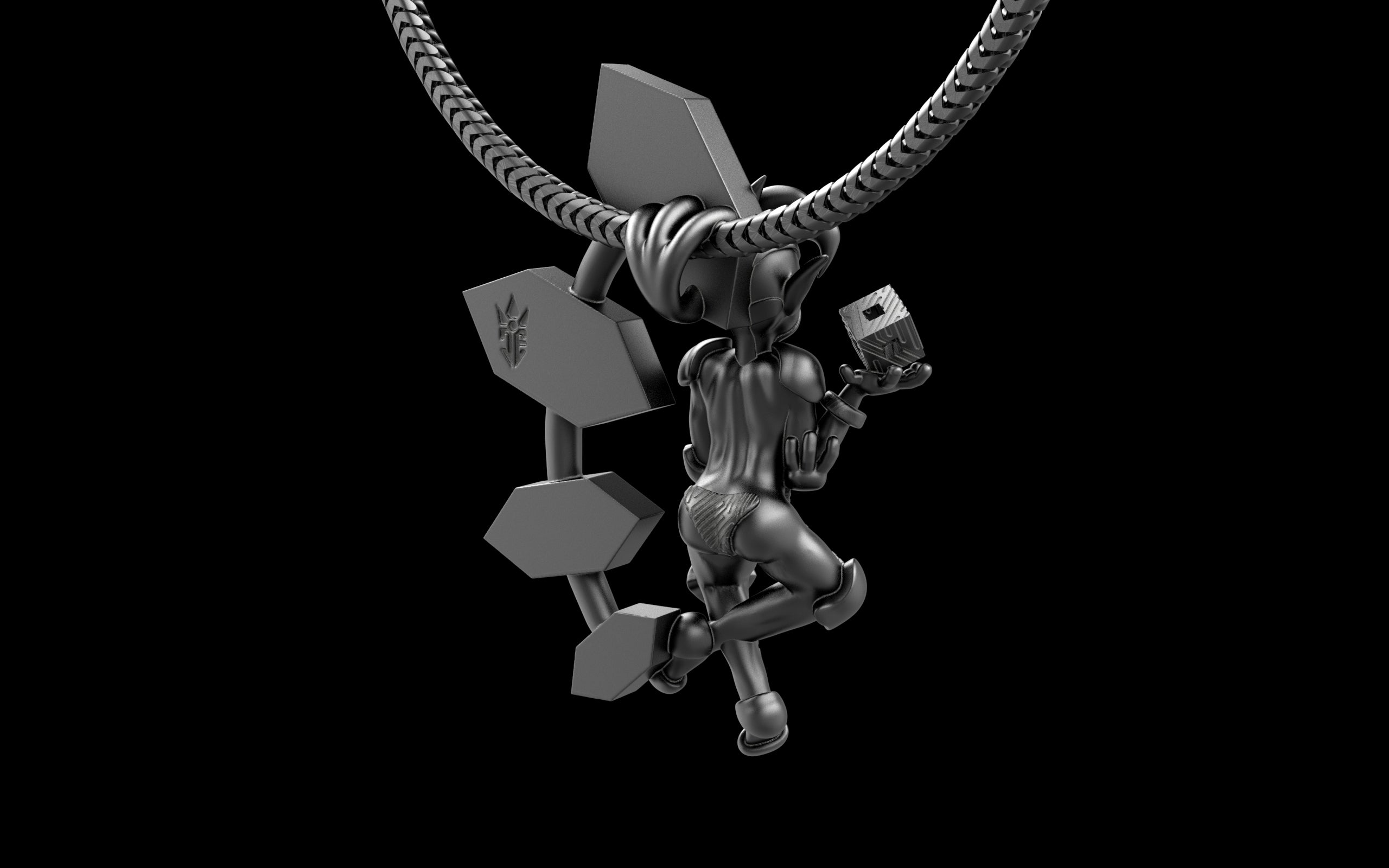 "Anomalia" Cyber Pixie - Cyberpunk Pendant with Chain in Brass Jewelry