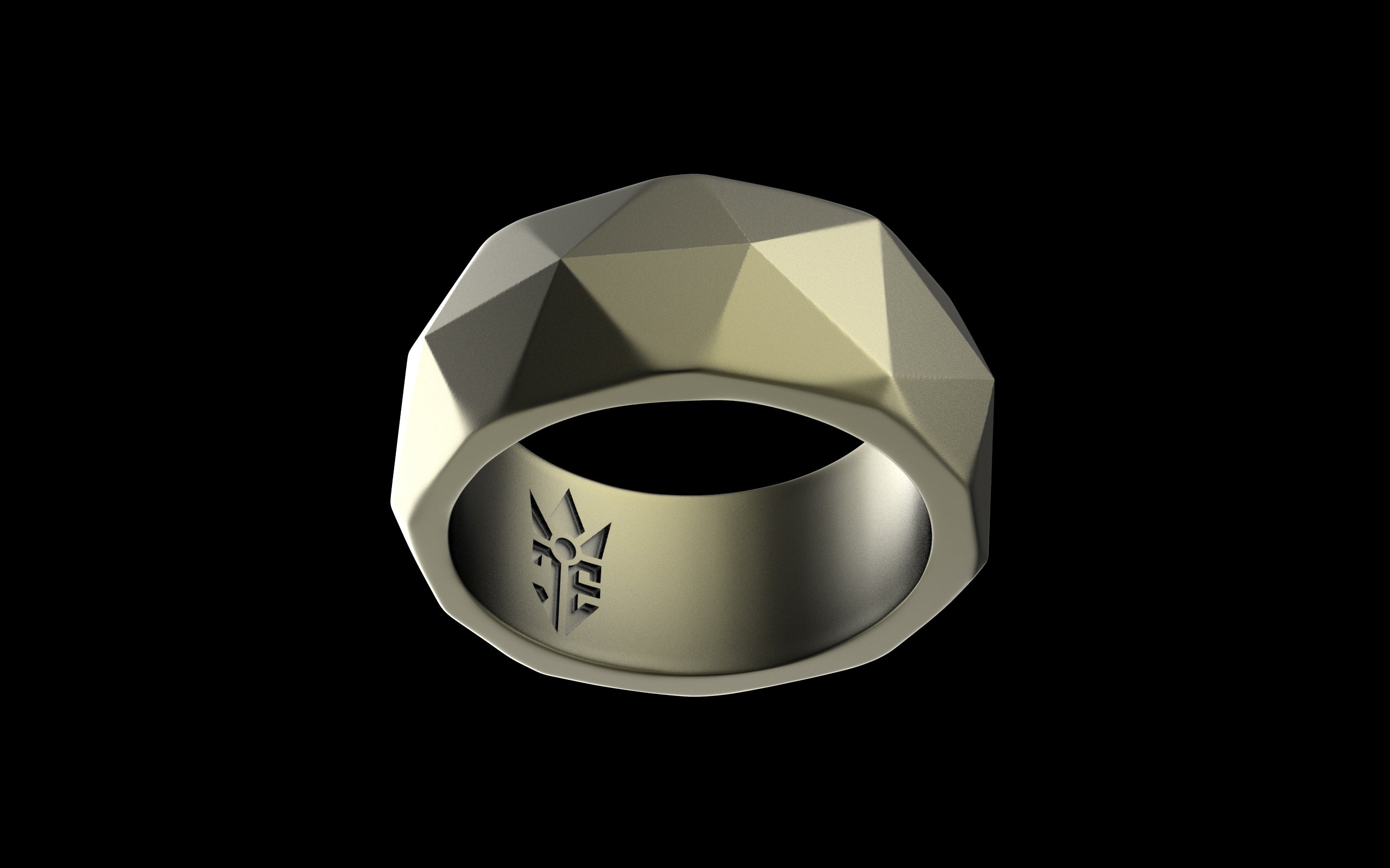 Low Poly Band/Signet Ring - Sterling Silver / Brass