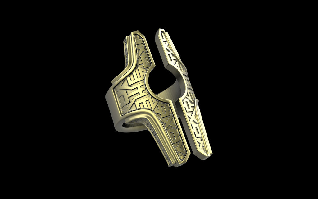 "Asteraph" Future Tribal Patterned Symmetrical Ring - Sterling Silver / Brass / Bronze