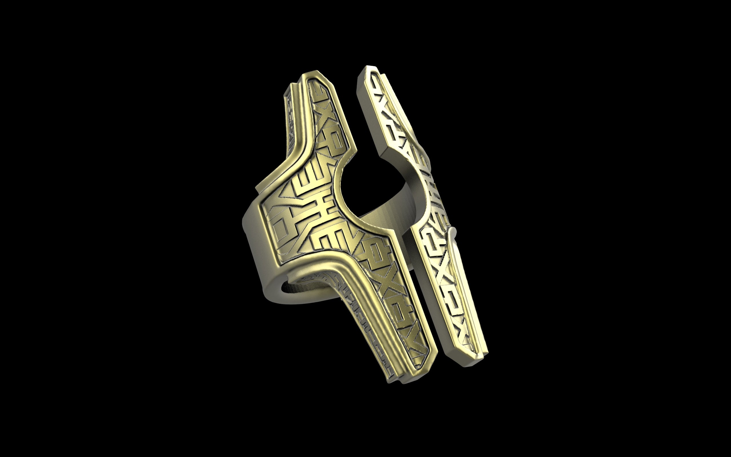 "Asteraph" Future Tribal Patterned Symmetrical Ring - Sterling Silver / Brass / Bronze