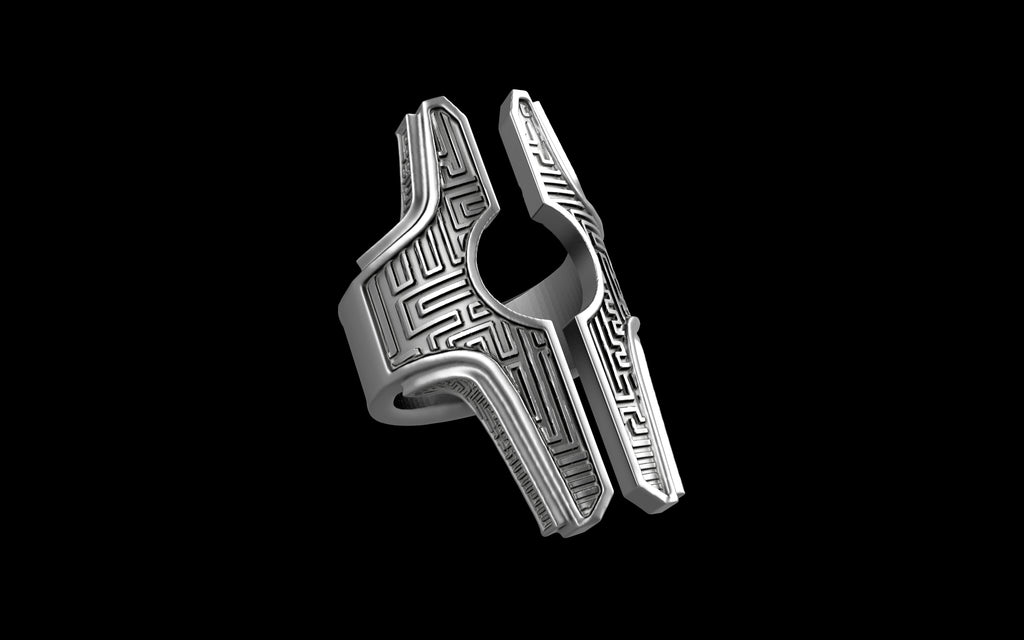 "Asteraph" Future Tribal Patterned Symmetrical Ring - Sterling Silver / Brass / Bronze