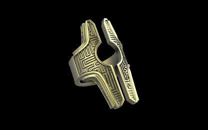 "Asteraph" Future Tribal Patterned Symmetrical Ring - Sterling Silver / Brass / Bronze
