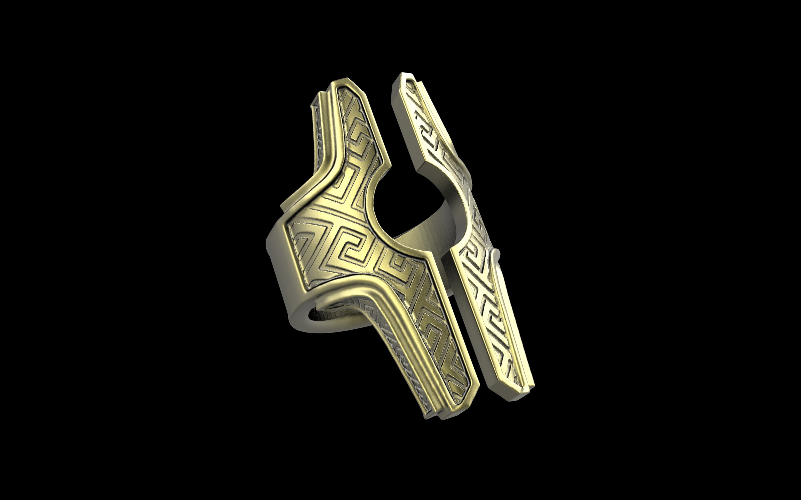 "Asteraph" Future Tribal Patterned Symmetrical Ring - Sterling Silver / Brass / Bronze