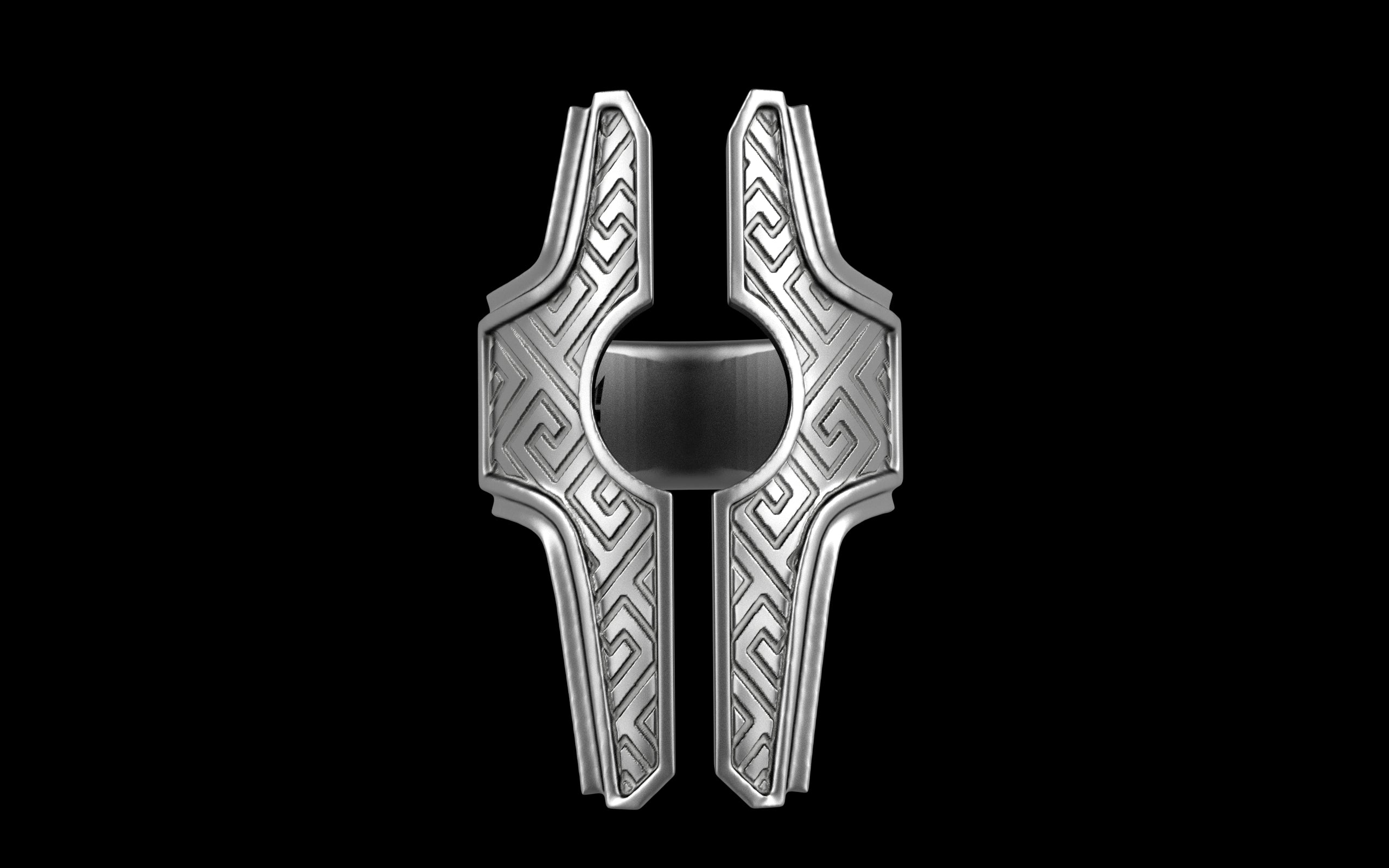 "Asteraph" Future Tribal Patterned Symmetrical Ring - Sterling Silver / Brass / Bronze