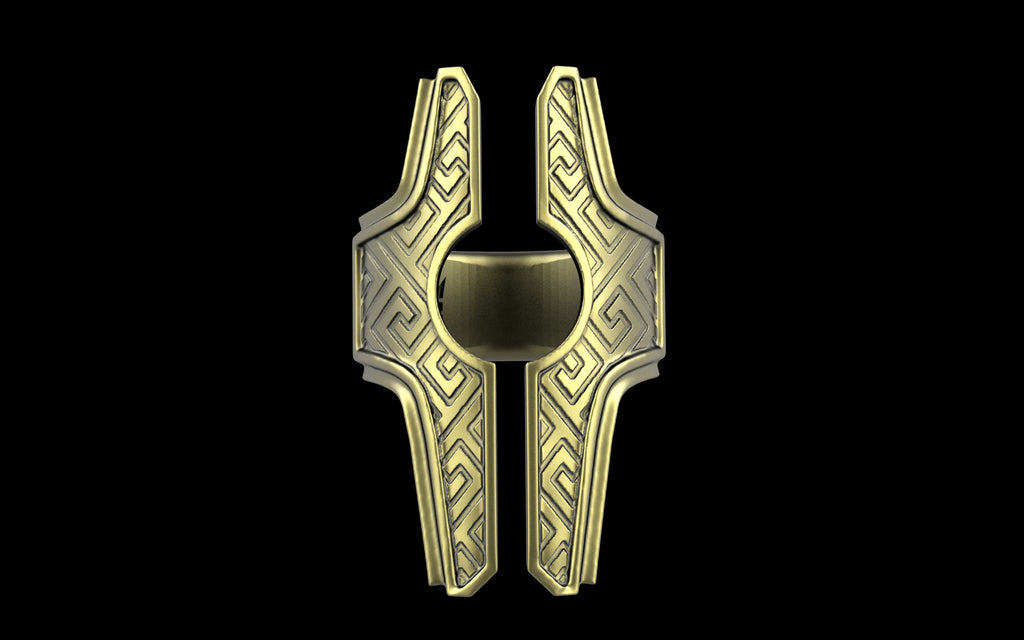 "Asteraph" Future Tribal Patterned Symmetrical Ring - Sterling Silver / Brass / Bronze