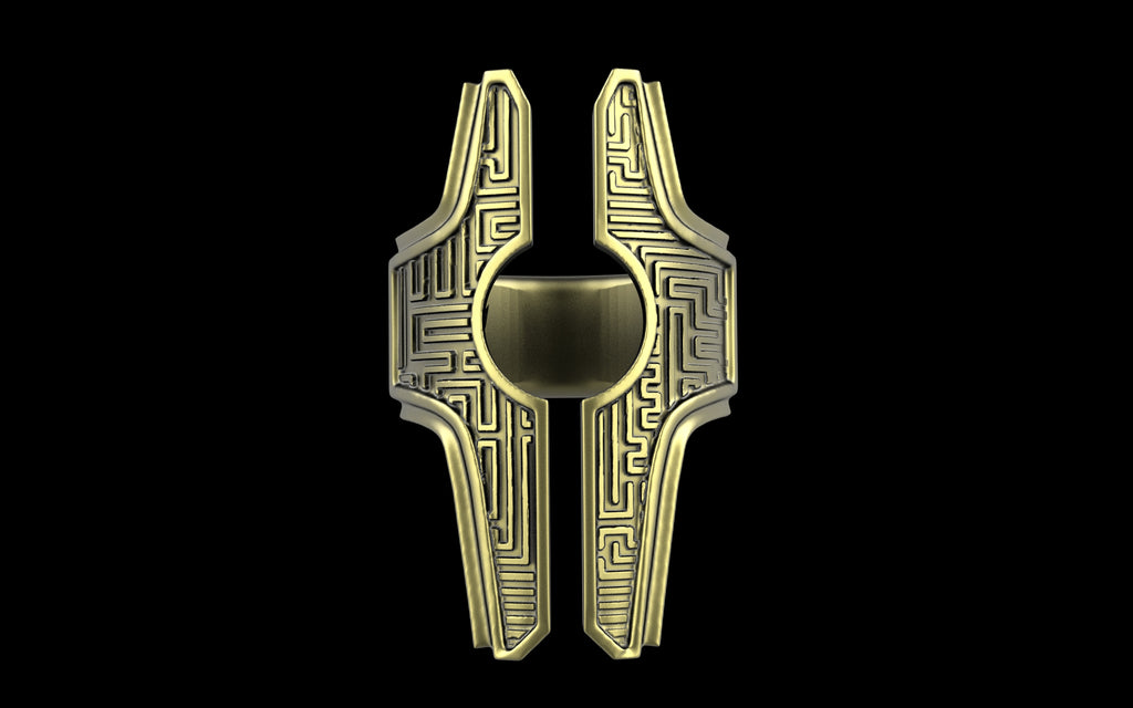 "Asteraph" Future Tribal Patterned Symmetrical Ring - Sterling Silver / Brass / Bronze