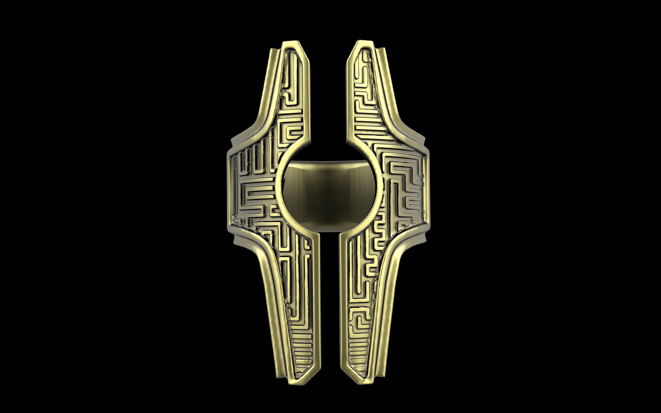 "Asteraph" Future Tribal Patterned Symmetrical Ring - Sterling Silver / Brass / Bronze
