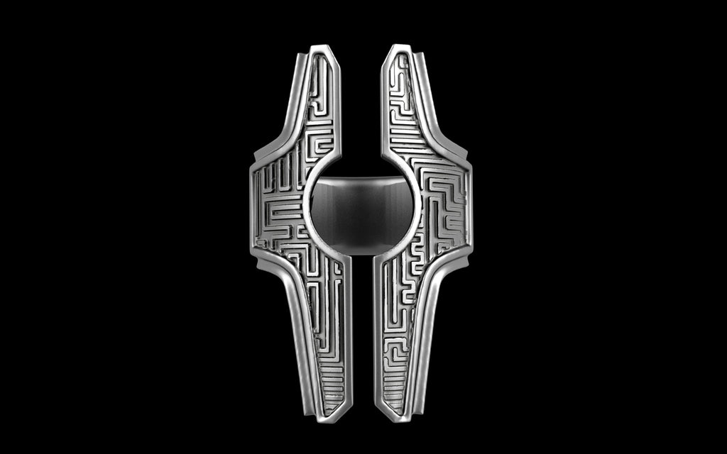 "Asteraph" Future Tribal Patterned Symmetrical Ring - Sterling Silver / Brass / Bronze