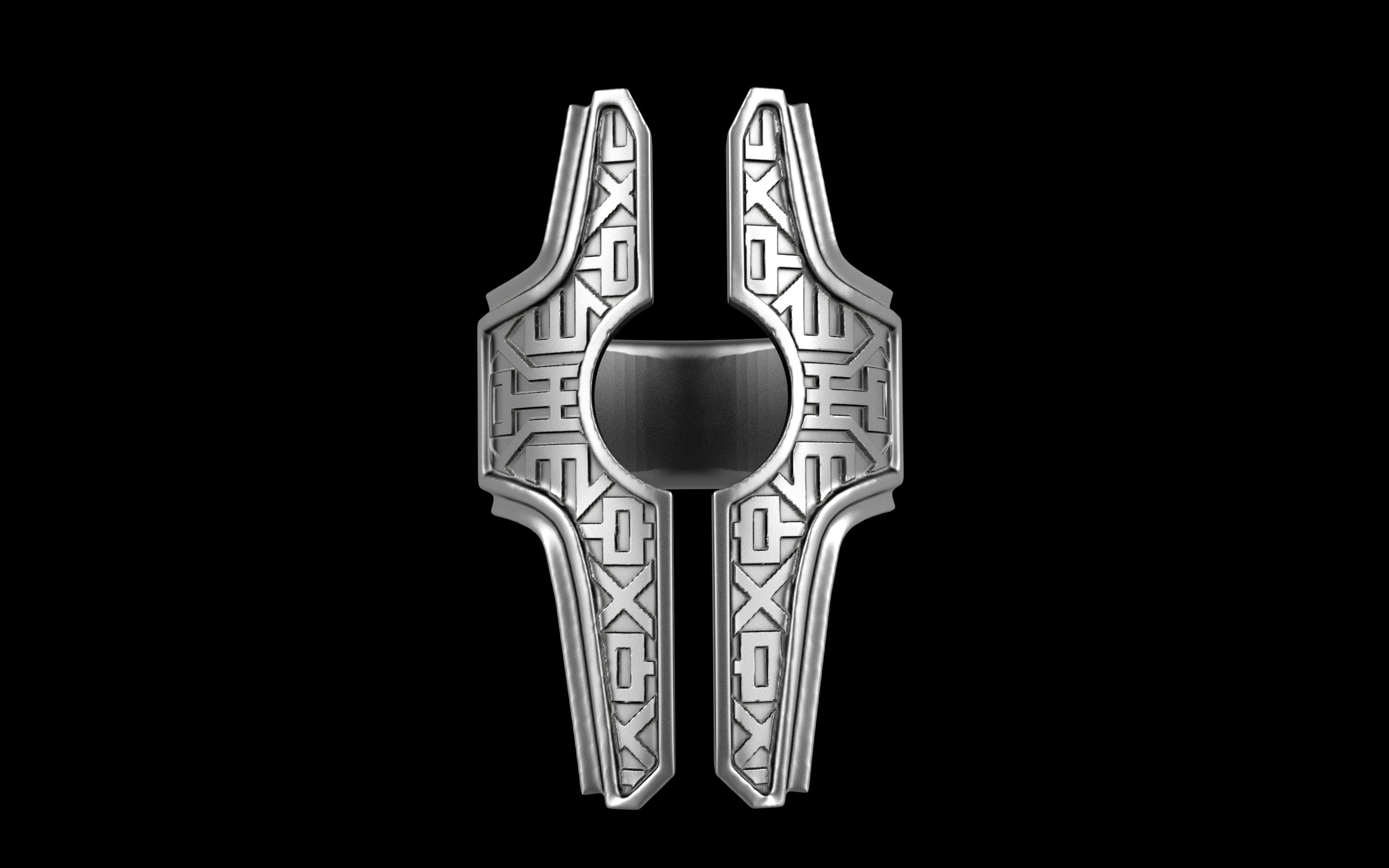 "Asteraph" Future Tribal Patterned Symmetrical Ring - Sterling Silver / Brass / Bronze