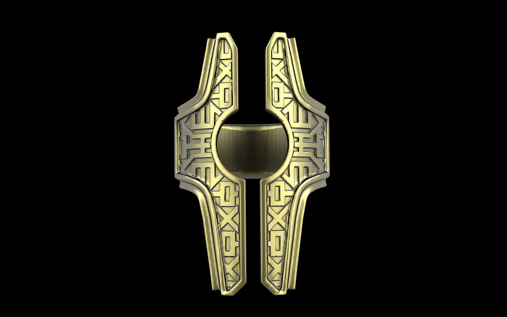 "Asteraph" Future Tribal Patterned Symmetrical Ring - Sterling Silver / Brass / Bronze