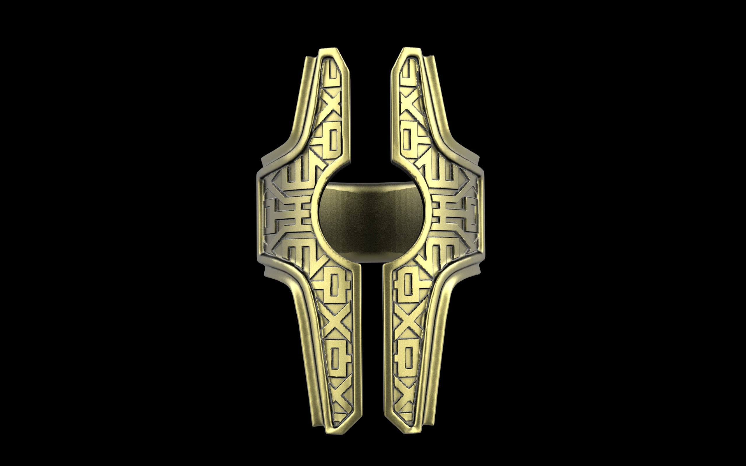 "Asteraph" Future Tribal Patterned Symmetrical Ring - Sterling Silver / Brass / Bronze