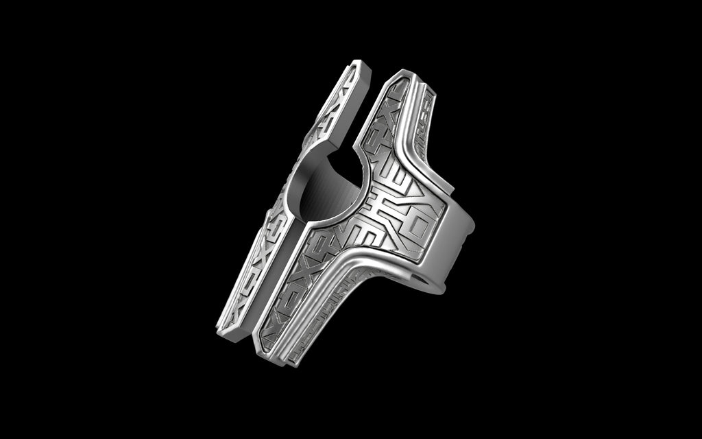 "Asteraph" Future Tribal Patterned Symmetrical Ring - Sterling Silver / Brass / Bronze