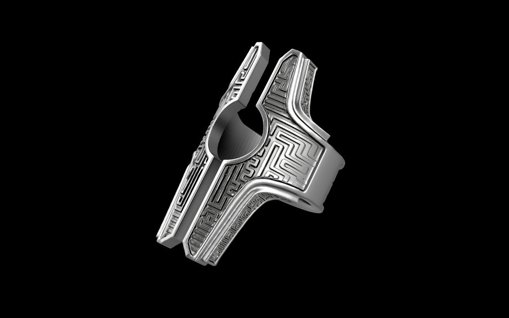 "Asteraph" Future Tribal Patterned Symmetrical Ring - Sterling Silver / Brass / Bronze