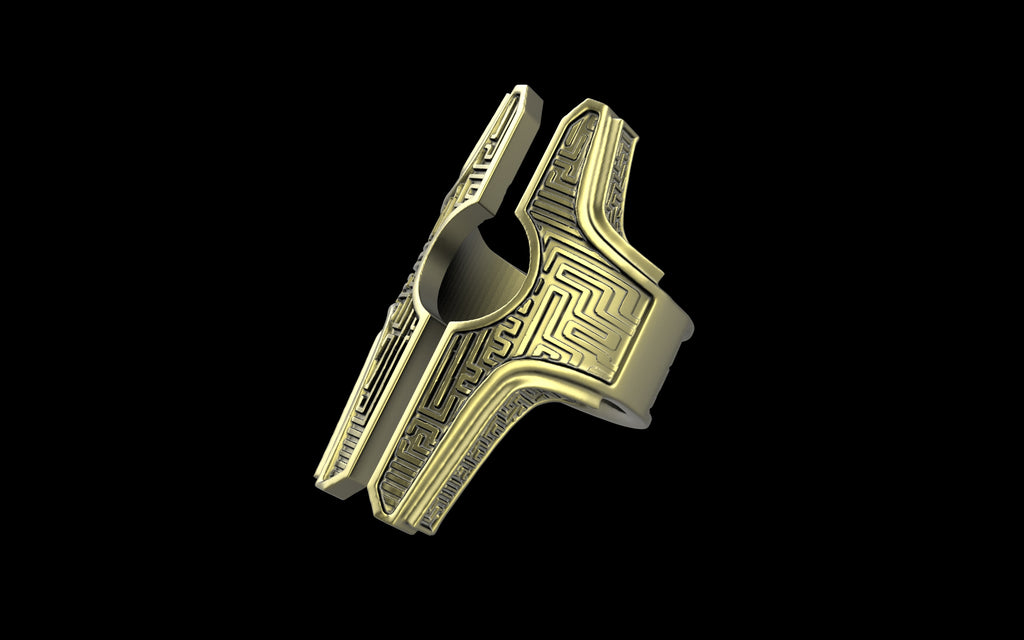 "Asteraph" Future Tribal Patterned Symmetrical Ring - Sterling Silver / Brass / Bronze