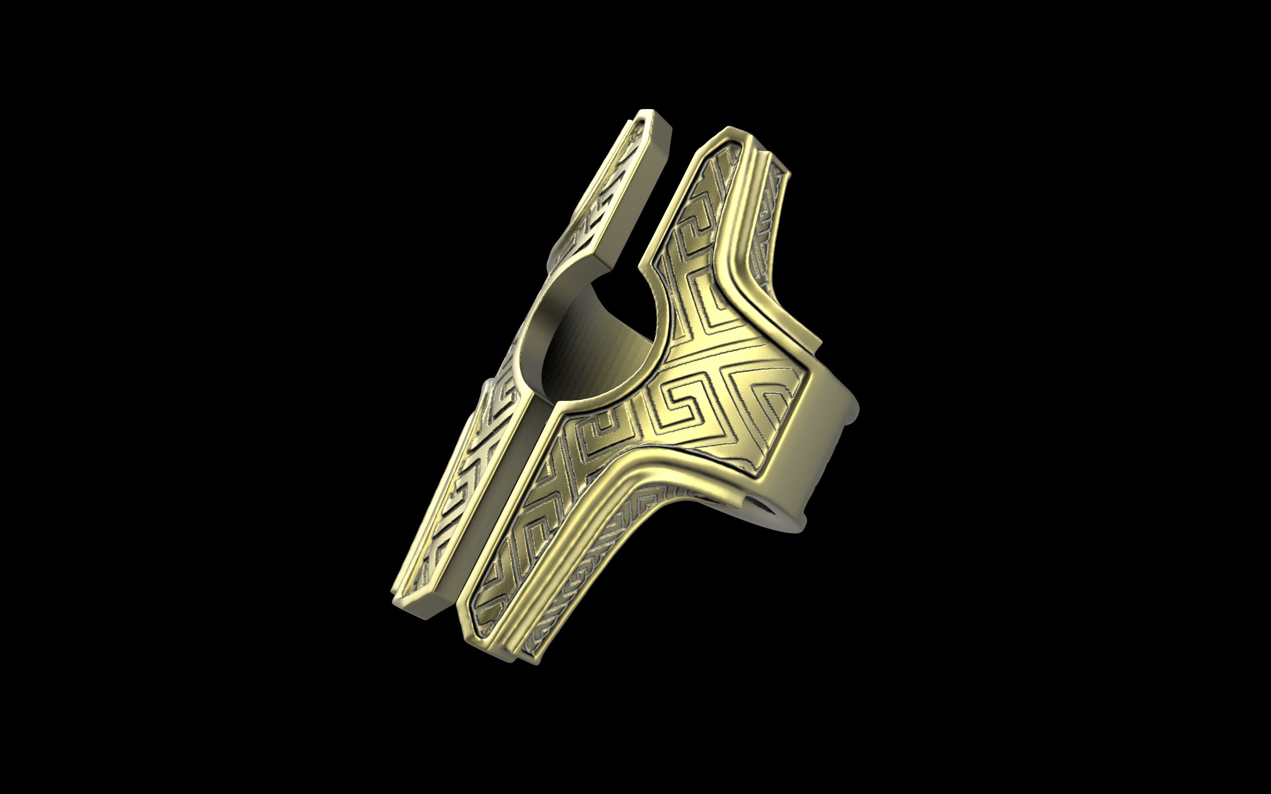 "Asteraph" Future Tribal Patterned Symmetrical Ring - Sterling Silver / Brass / Bronze