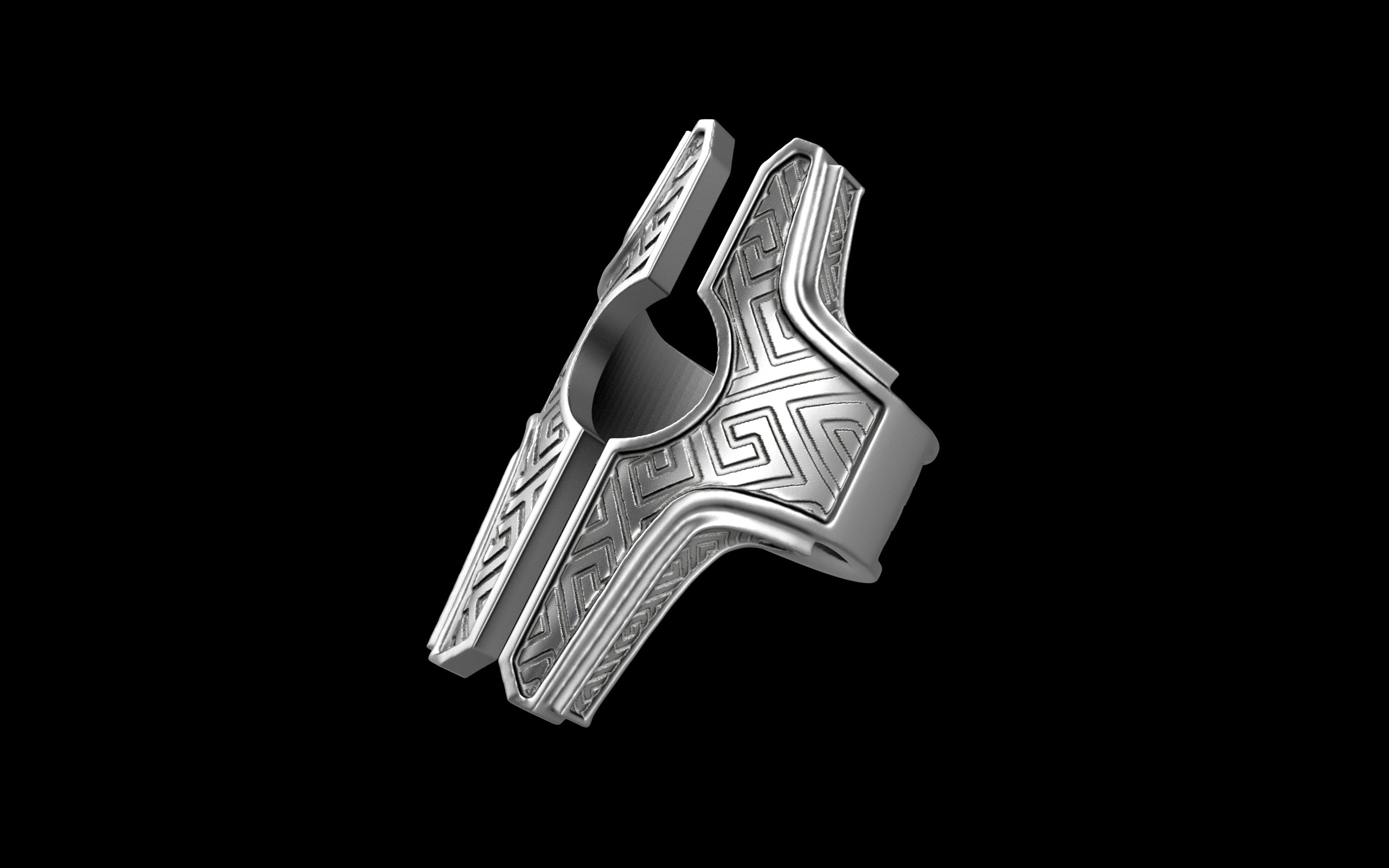 "Asteraph" Future Tribal Patterned Symmetrical Ring - Sterling Silver / Brass / Bronze