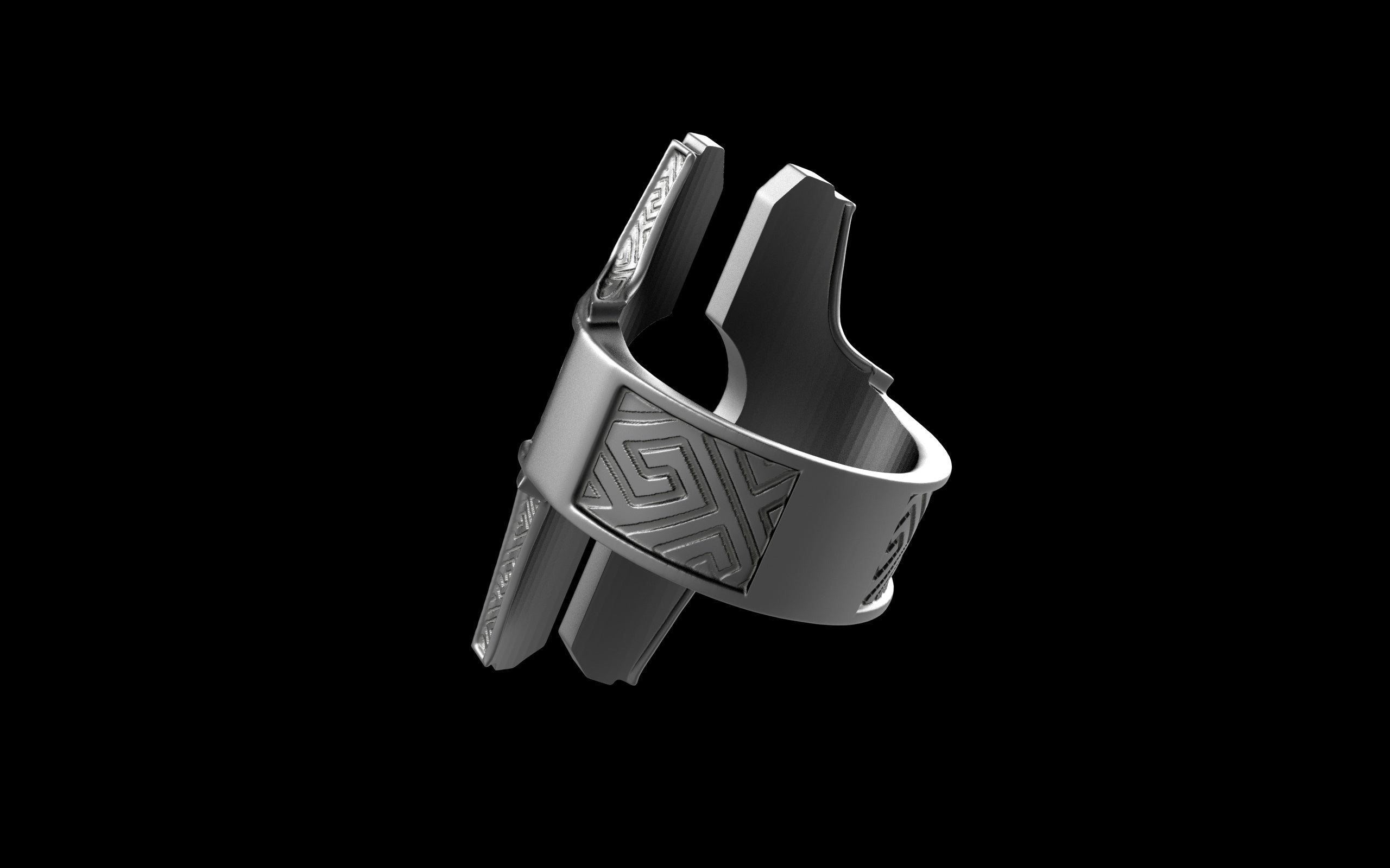 "Asteraph" Future Tribal Patterned Symmetrical Ring - Sterling Silver / Brass / Bronze