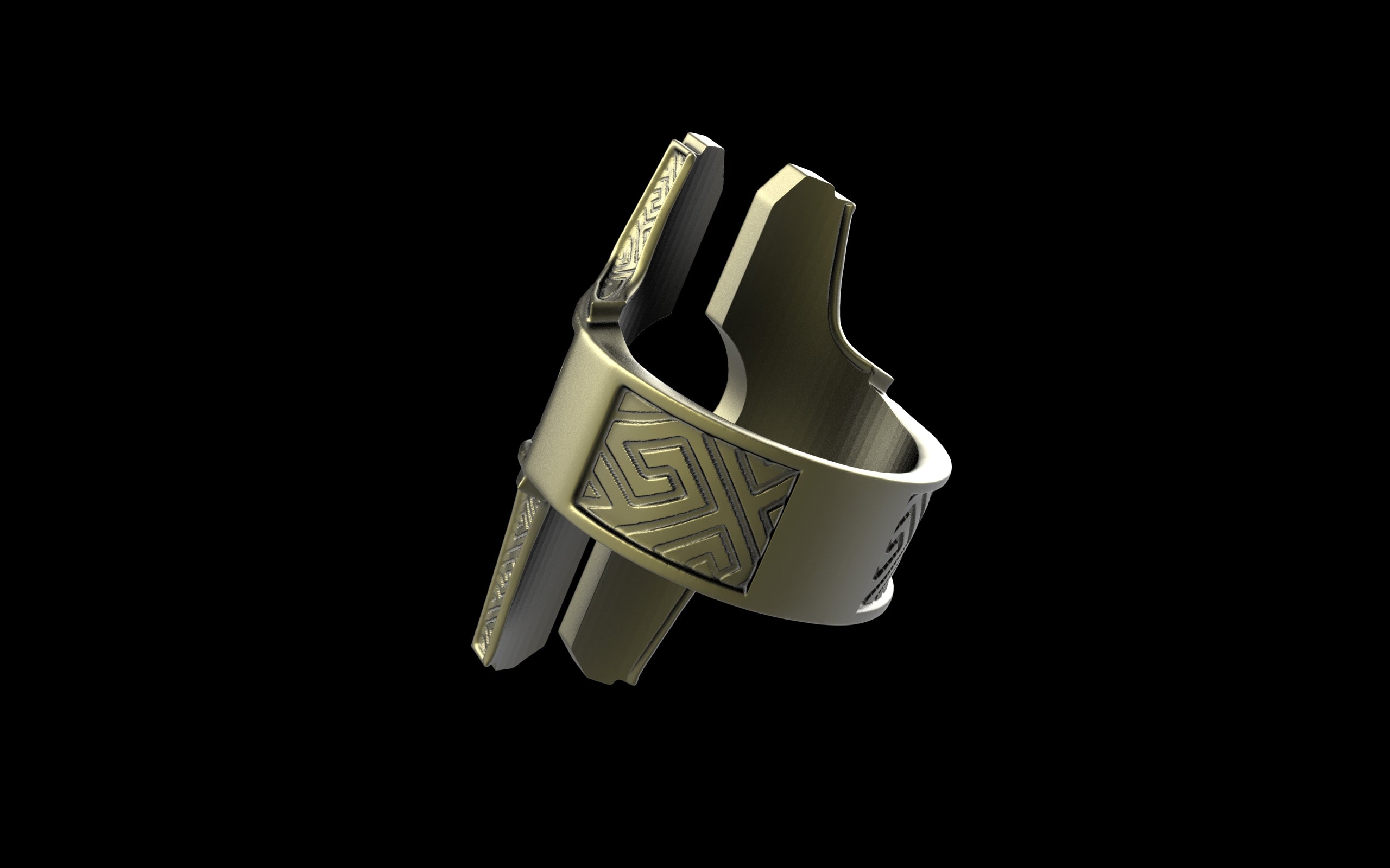 "Asteraph" Future Tribal Patterned Symmetrical Ring - Sterling Silver / Brass / Bronze