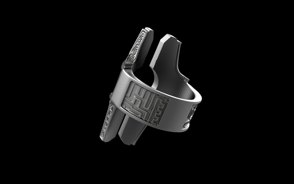 "Asteraph" Future Tribal Patterned Symmetrical Ring - Sterling Silver / Brass / Bronze