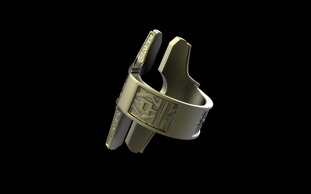 "Asteraph" Future Tribal Patterned Symmetrical Ring - Sterling Silver / Brass / Bronze