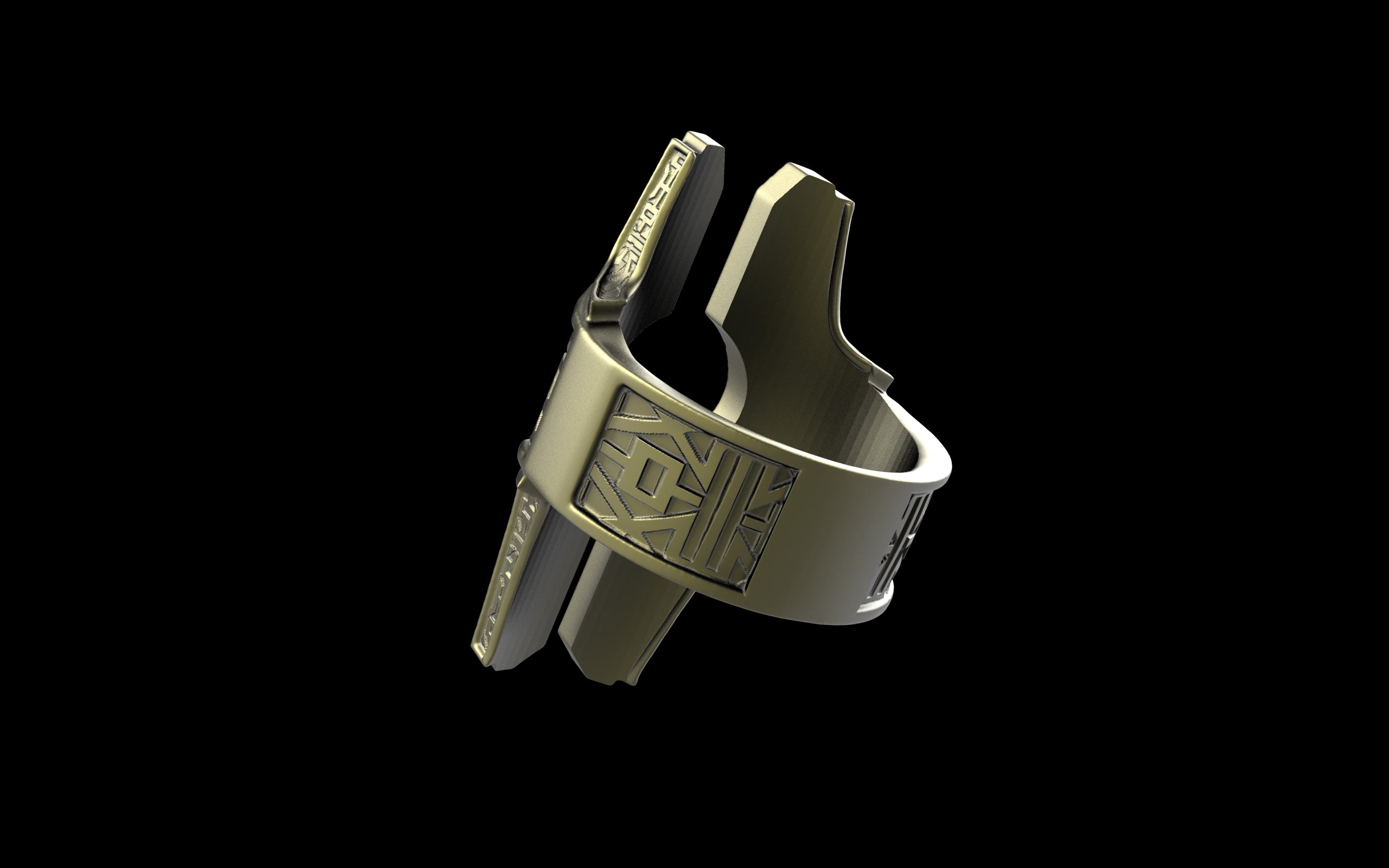 "Asteraph" Future Tribal Patterned Symmetrical Ring - Sterling Silver / Brass / Bronze