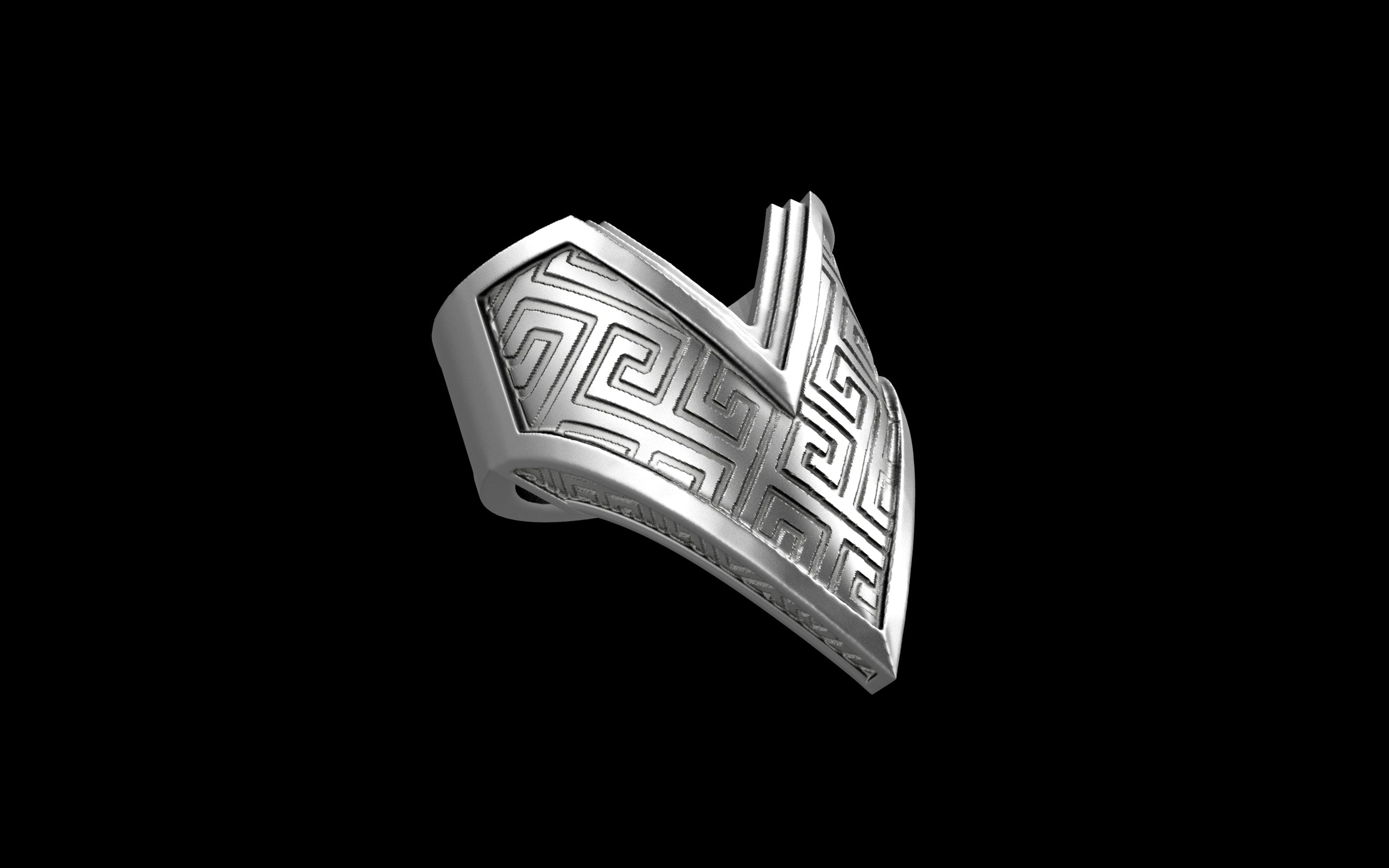 "Amneil" Future Tribal Patterned Symmetrical Ring - Sterling Silver / Brass