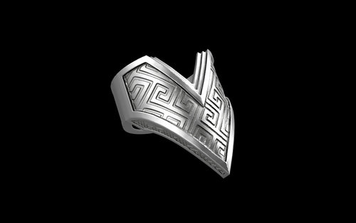 "Amneil" Future Tribal Patterned Symmetrical Ring - Sterling Silver / Brass