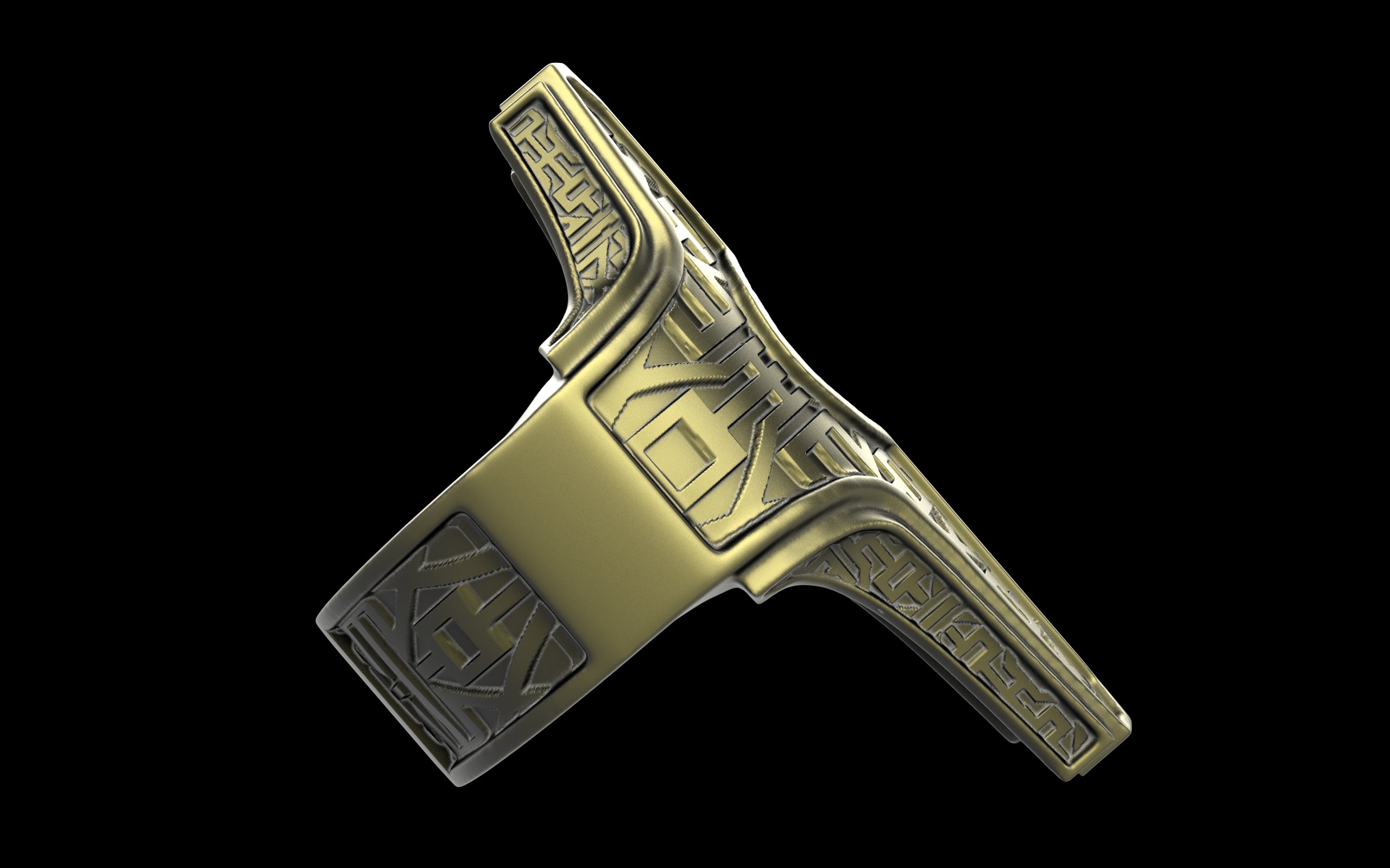 "Asteraph" Future Tribal Patterned Symmetrical Ring - Sterling Silver / Brass / Bronze