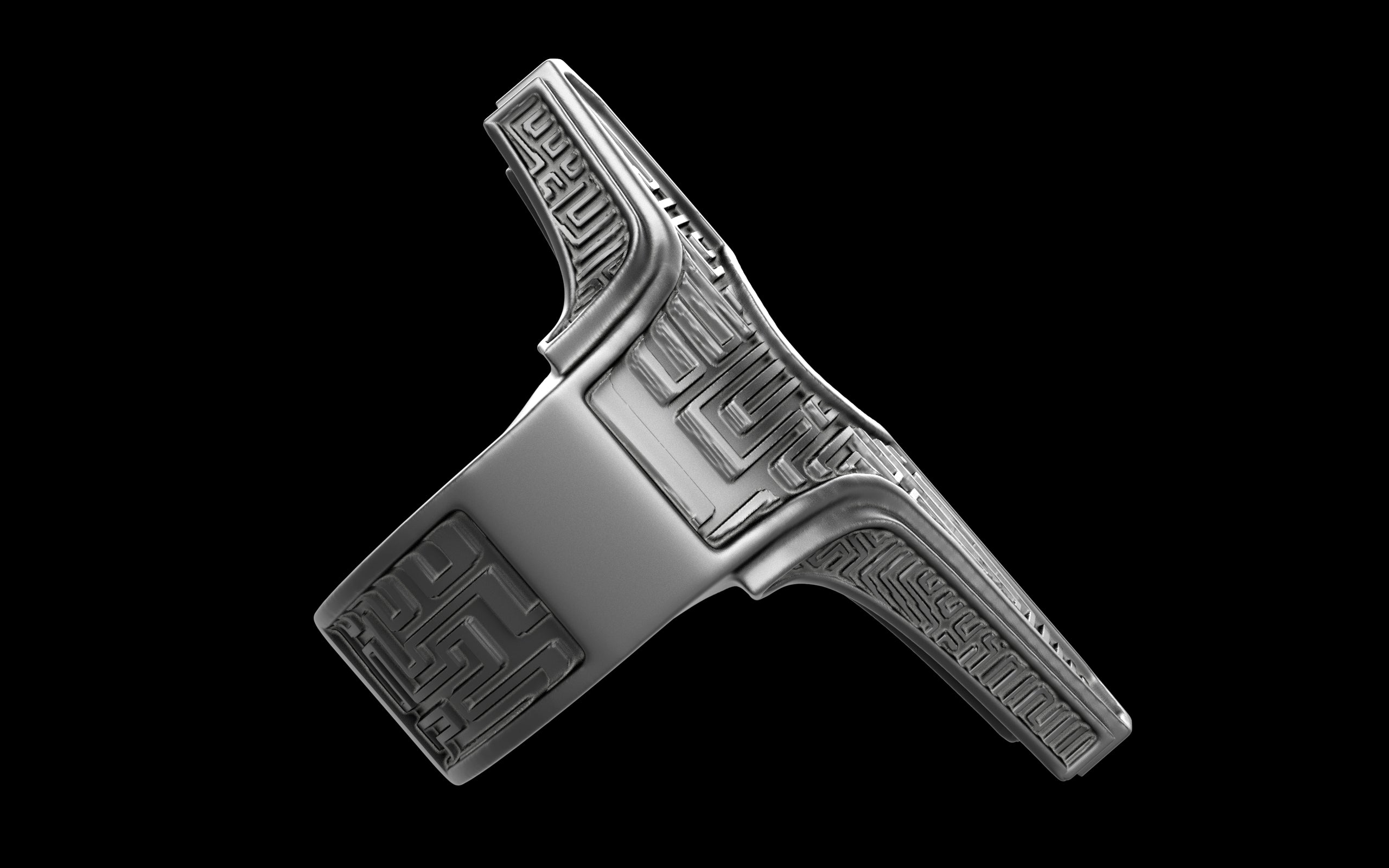 "Asteraph" Future Tribal Patterned Symmetrical Ring - Sterling Silver / Brass / Bronze