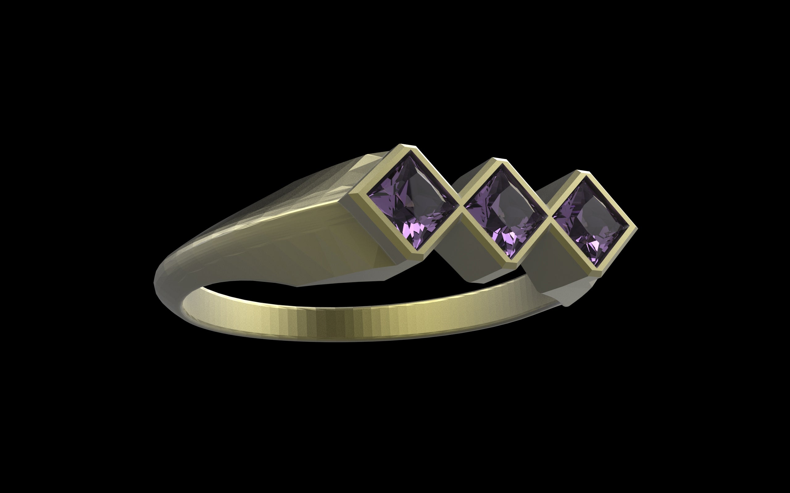 "Celeste" Minimalist Long Hex Signet Ring - Custom Square Gemstones - Sterling Silver / Brass