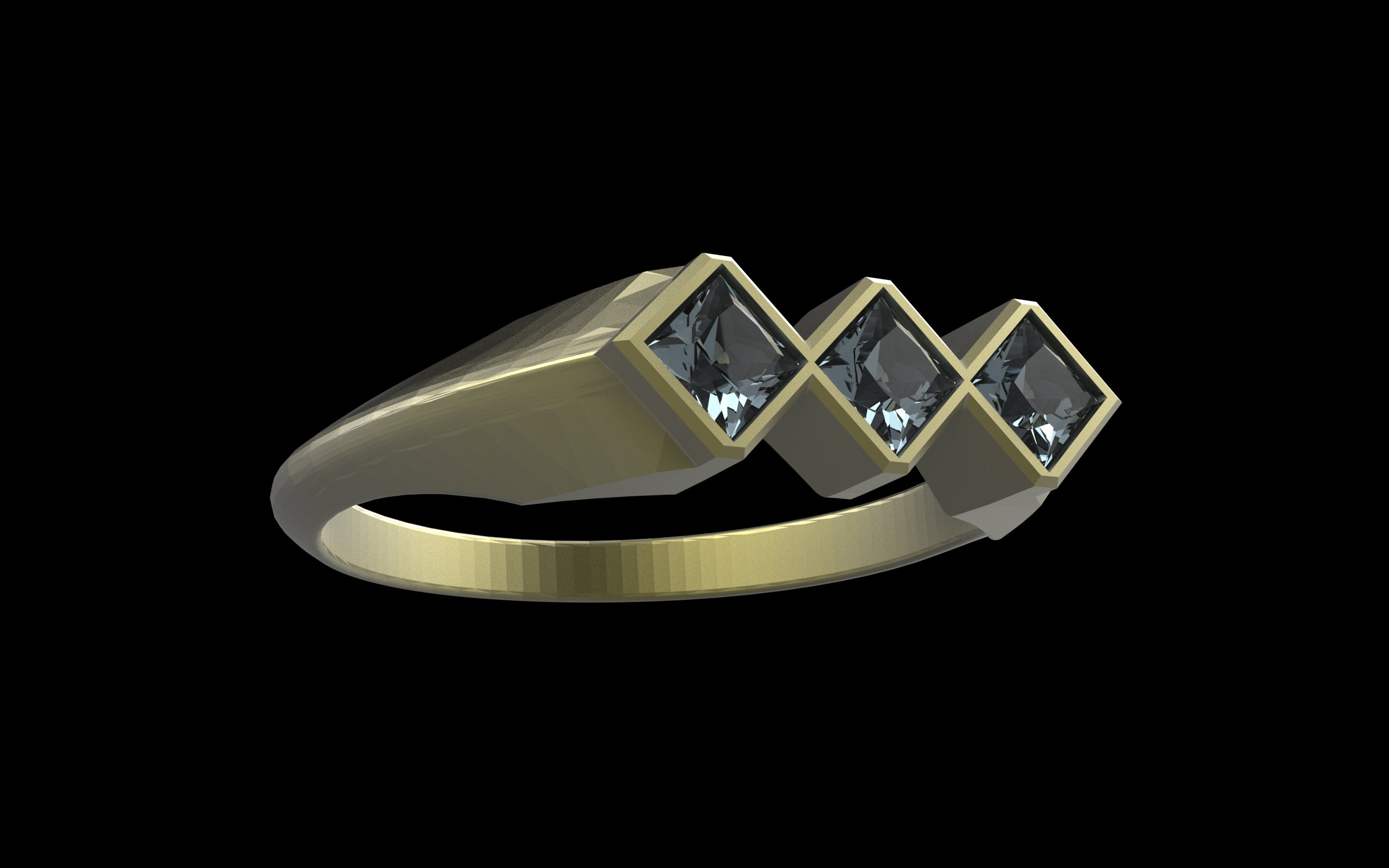 "Celeste" Minimalist Long Hex Signet Ring - Custom Square Gemstones - Sterling Silver / Brass