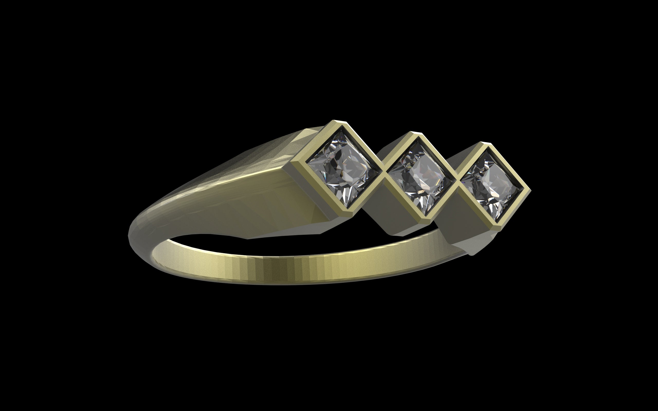 "Celeste" Minimalist Long Hex Signet Ring - Custom Square Gemstones - Sterling Silver / Brass