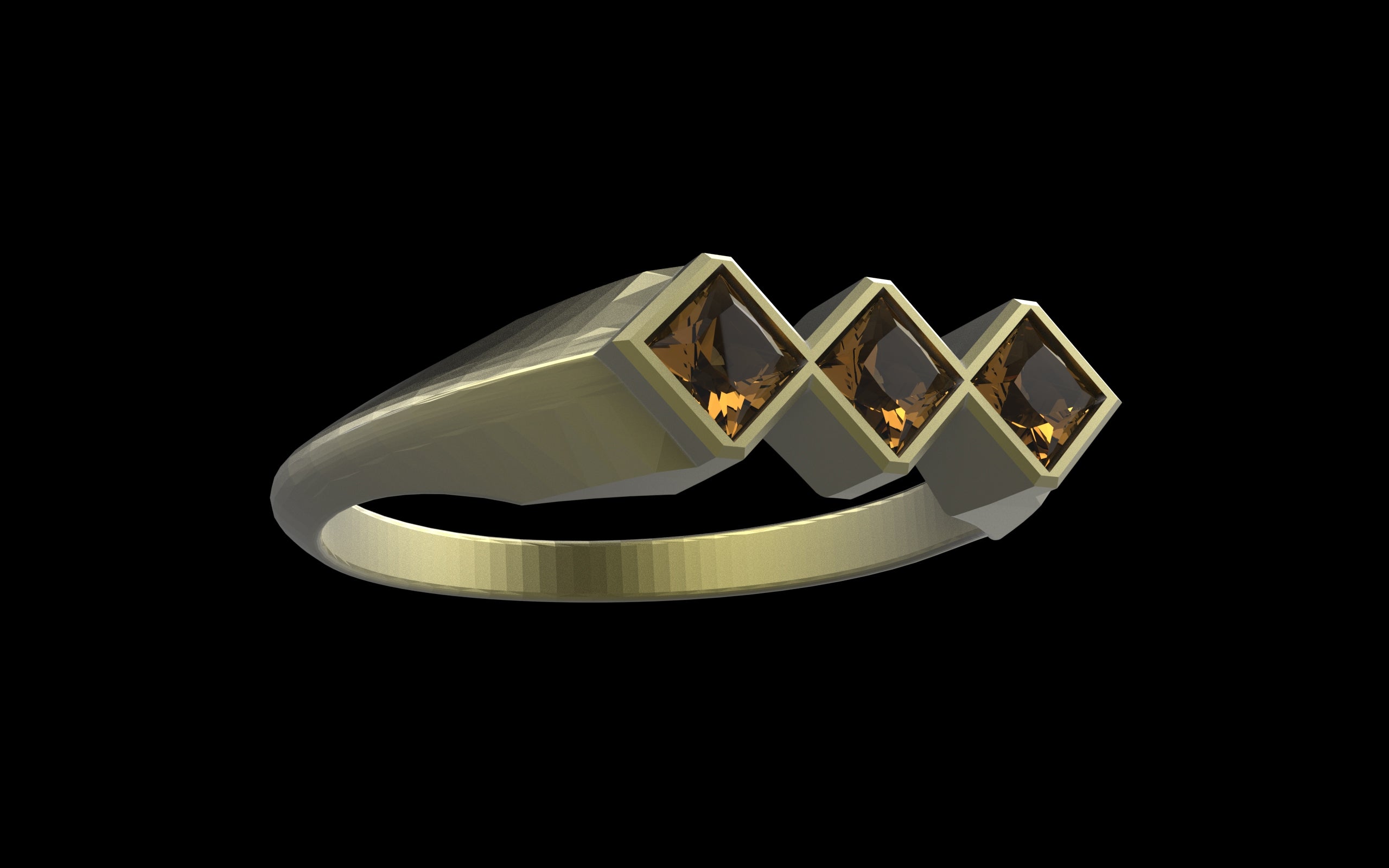 "Celeste" Minimalist Long Hex Signet Ring - Custom Square Gemstones - Sterling Silver / Brass