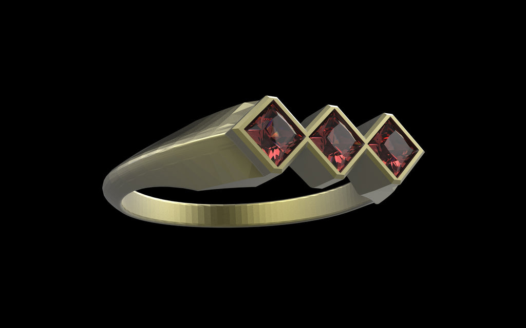 "Celeste" Minimalist Long Hex Signet Ring - Custom Square Gemstones - Sterling Silver / Brass