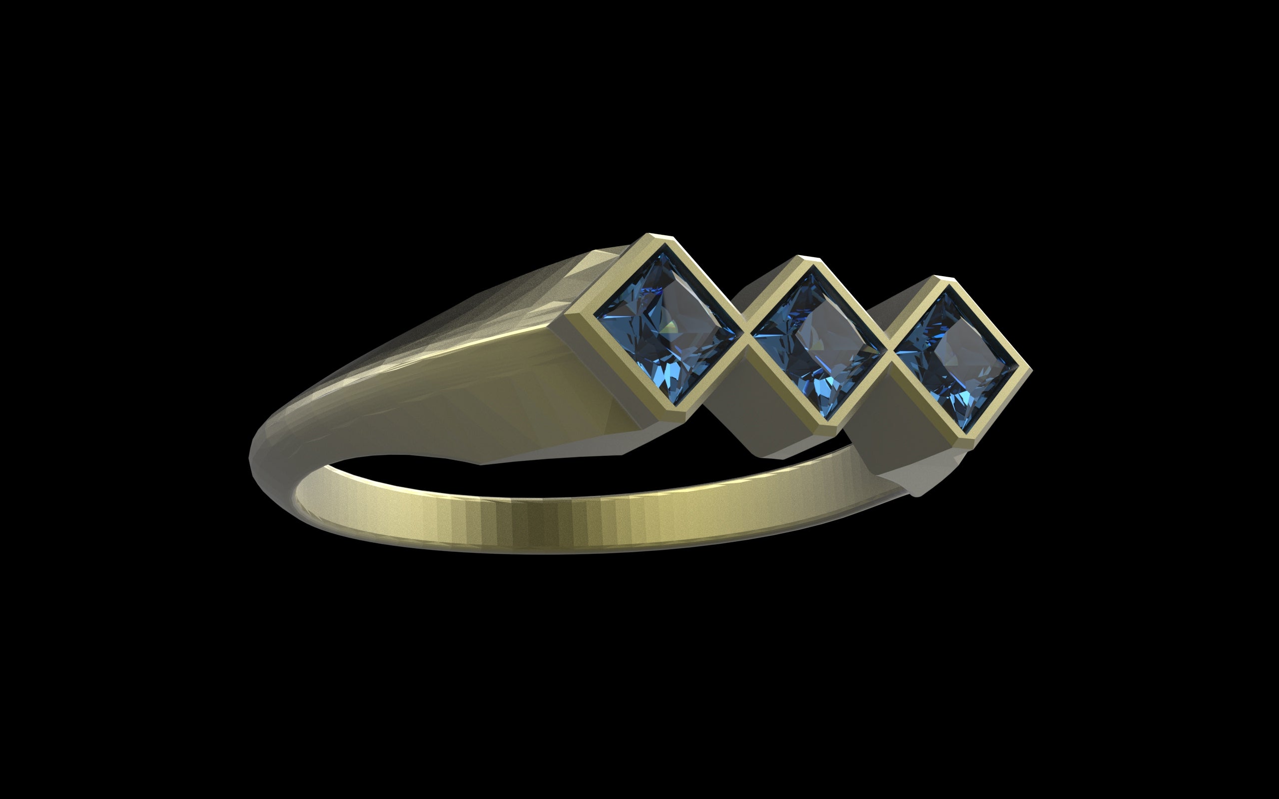 "Celeste" Minimalist Long Hex Signet Ring - Custom Square Gemstones - Sterling Silver / Brass