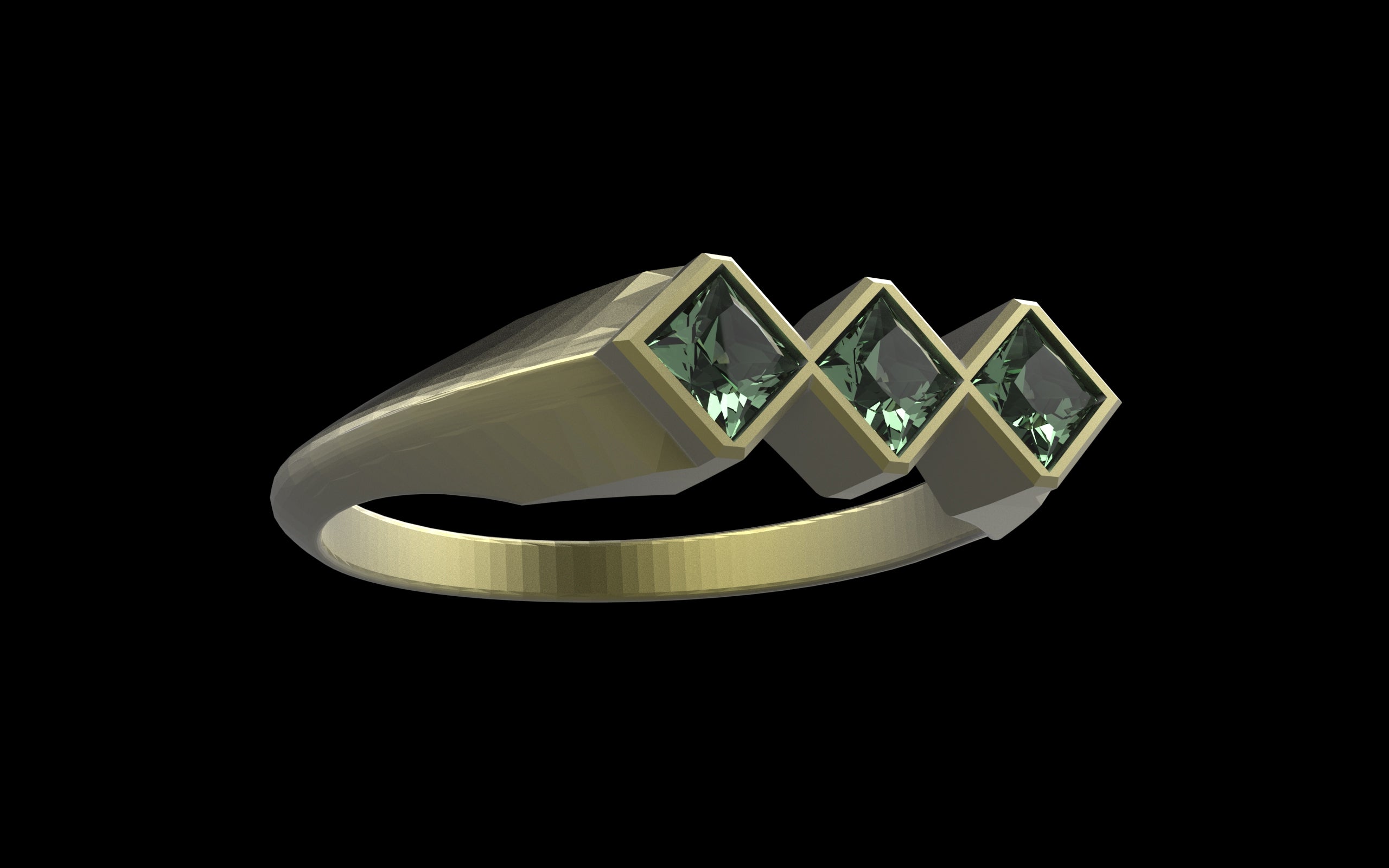 "Celeste" Minimalist Long Hex Signet Ring - Custom Square Gemstones - Sterling Silver / Brass