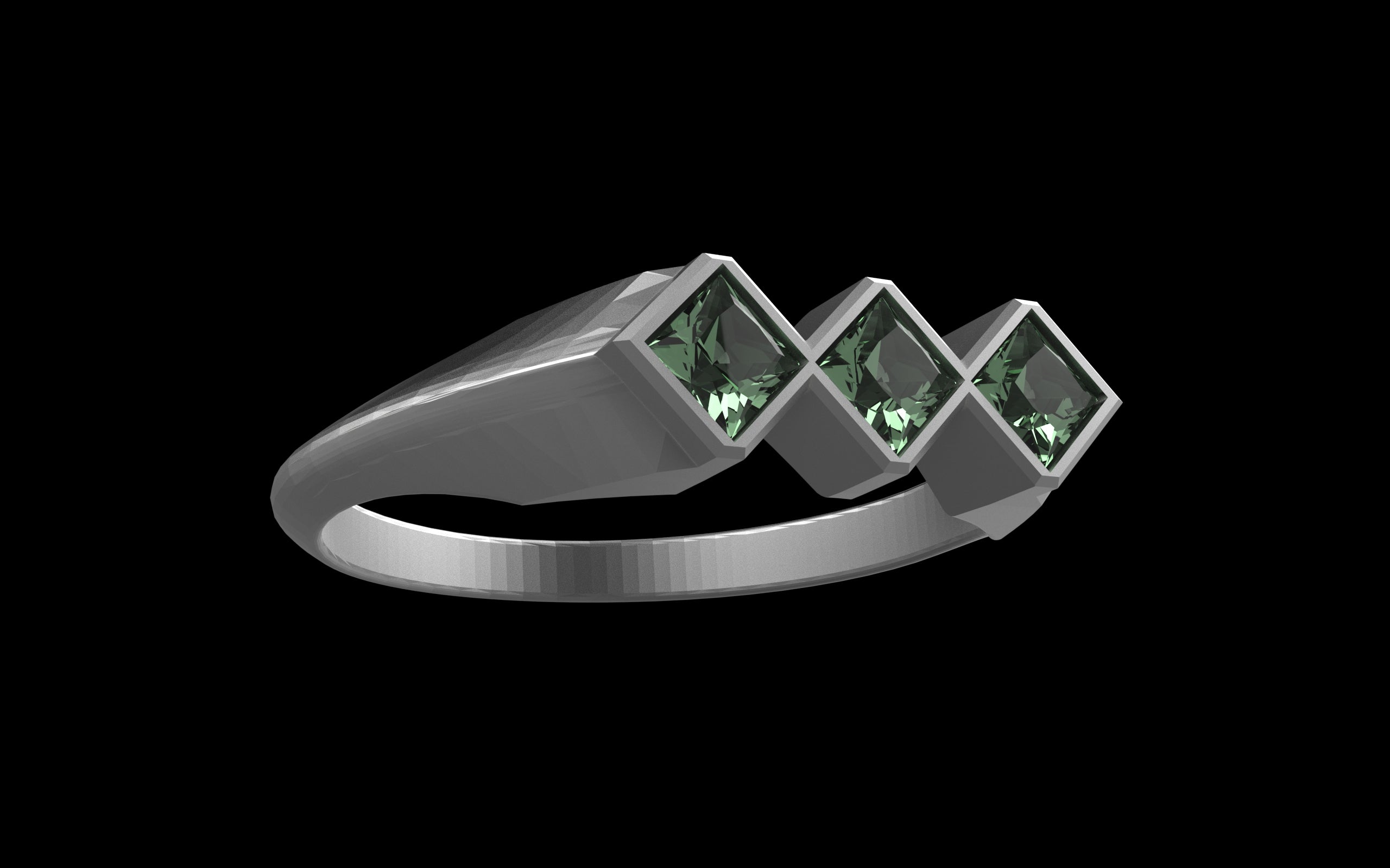 "Celeste" Minimalist Long Hex Signet Ring - Custom Square Gemstones - Sterling Silver / Brass